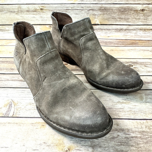 Born Womens Taupe Brown Suede Leather Distressed Ankle Boots Size 9.5M - Picture 1 of 10